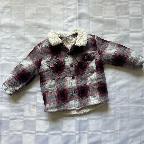 George Baby plaid Sherpa Lined Button Closure Shacket Jacket - Picture 9 of 9